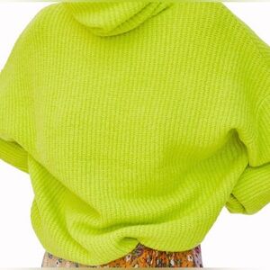 Neon Green Turtleneck Crop Long Bubble Sleeve Sweater Size S/M